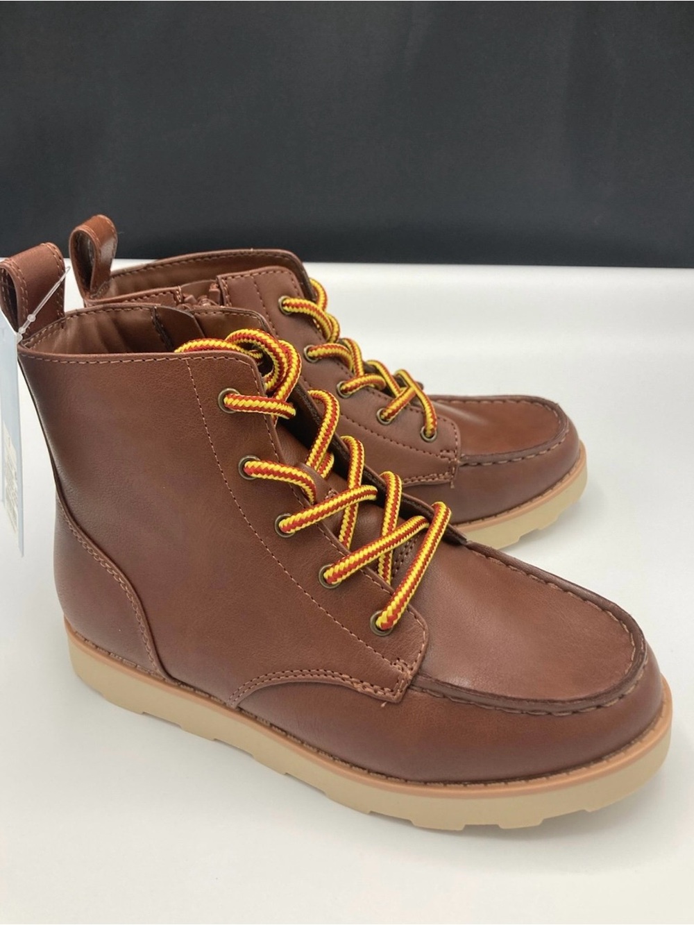 Cat & Jack Brown Kids Lace-Up Boots with Yellow-Orange Laces